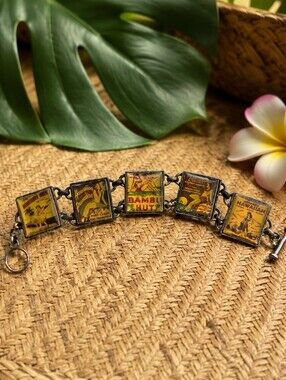 Classic Hardware Tiki Hawaii Bracelet Vintagewear Hawaiian Pin Up 5 Panel 8"
